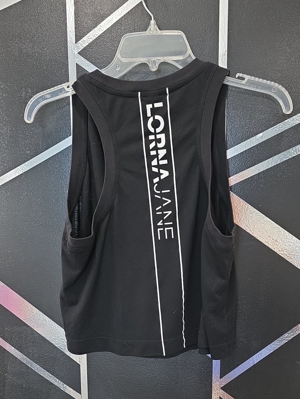 Lorna Jane Black Vertical Logo Racerback Tank Top